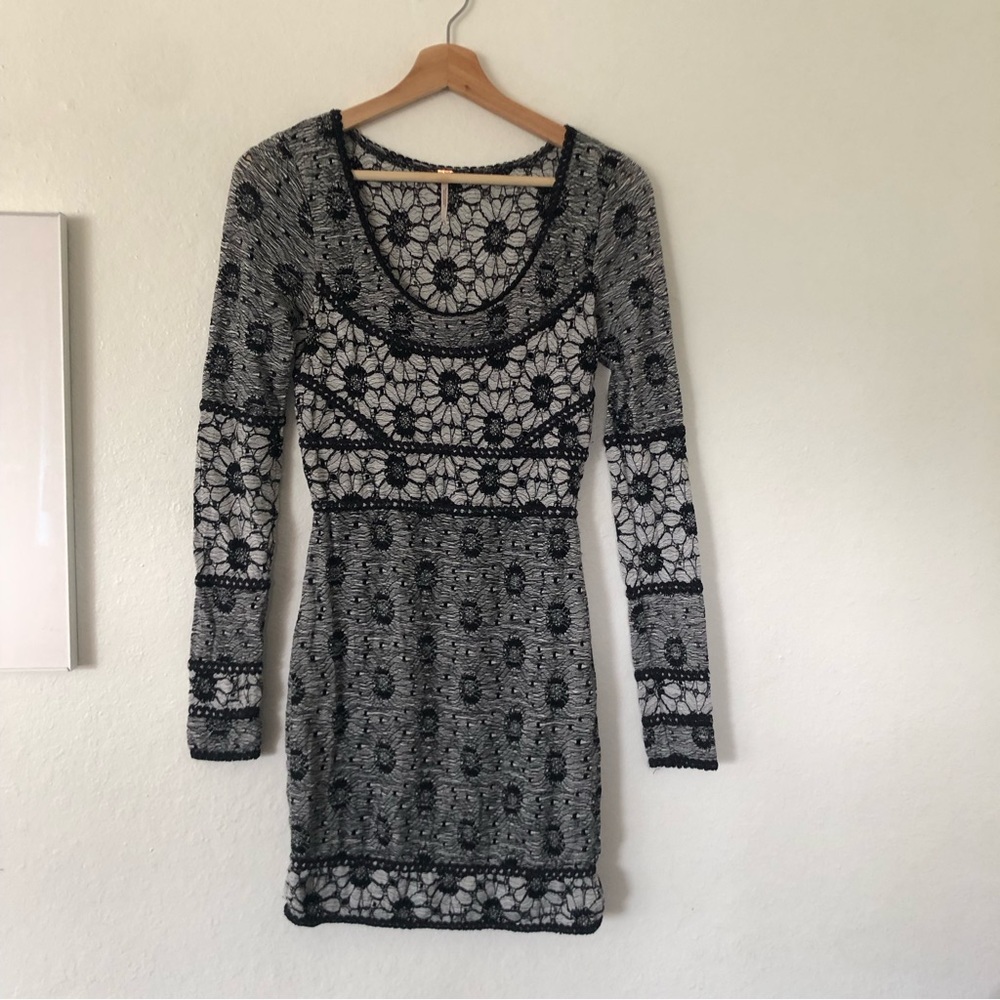 Free People Botanical Forest Dress in Black Gray Sz XS
